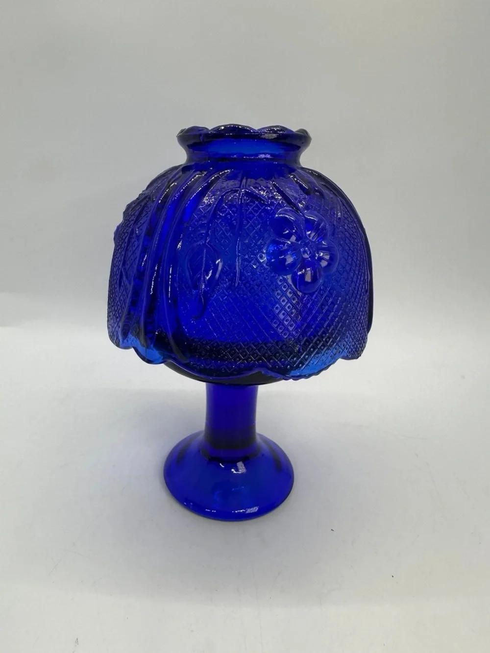 Cobalt Blue Glass Fairy Lamp Light 2pc embossed glass flowers Vintage